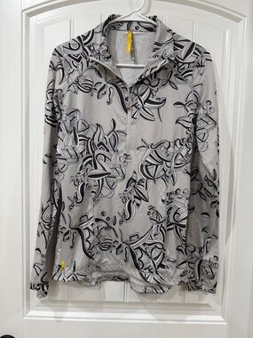 Lole Gray and Black Printed Lightweight Quarter Zip Top